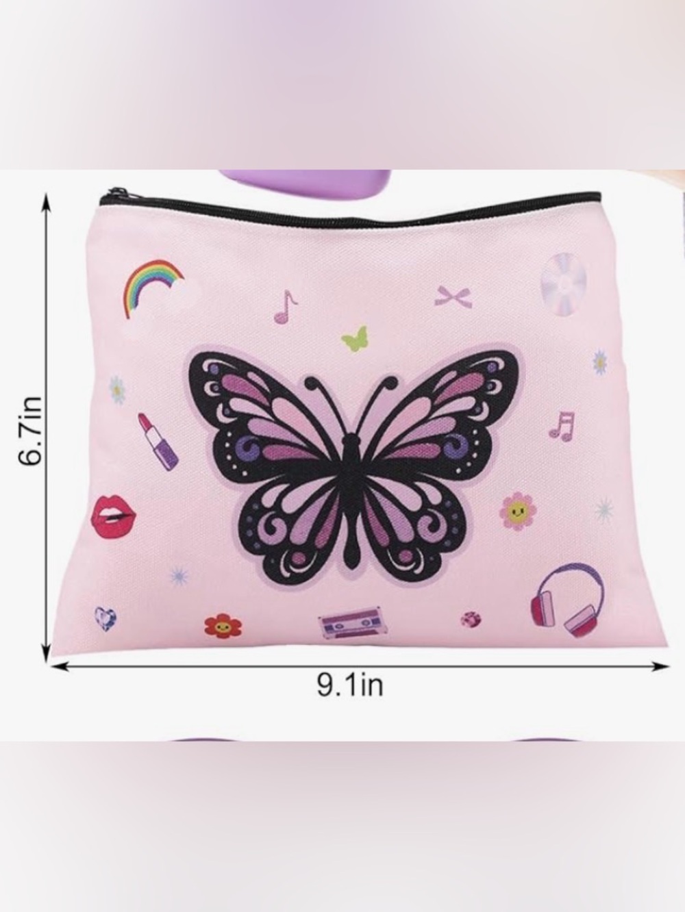 Purple Heart Cherry Graphic Organizer Zipper Pouch. NWOT (Material type; Canvas) - Picture 6 of 6